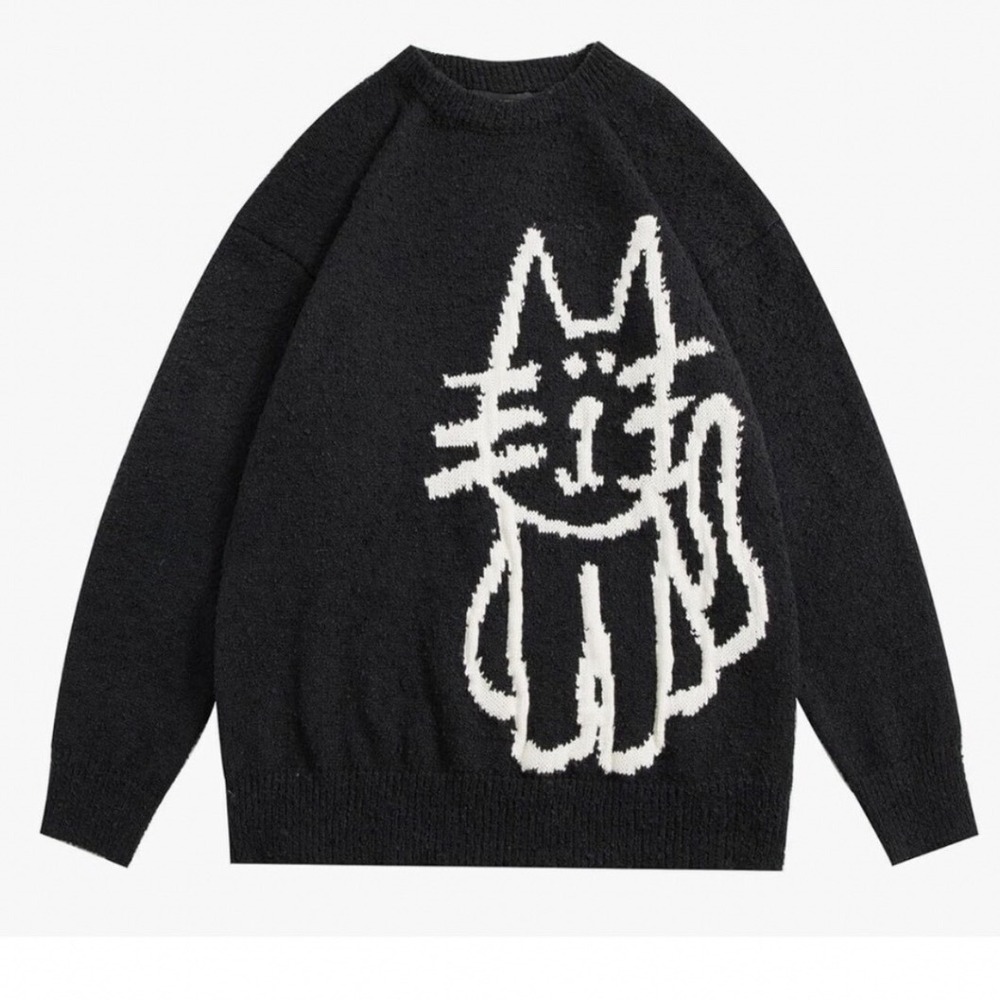 Aelfric Eden Sweater Women Small Black Cat Graphic Oversized Knit AE-1209